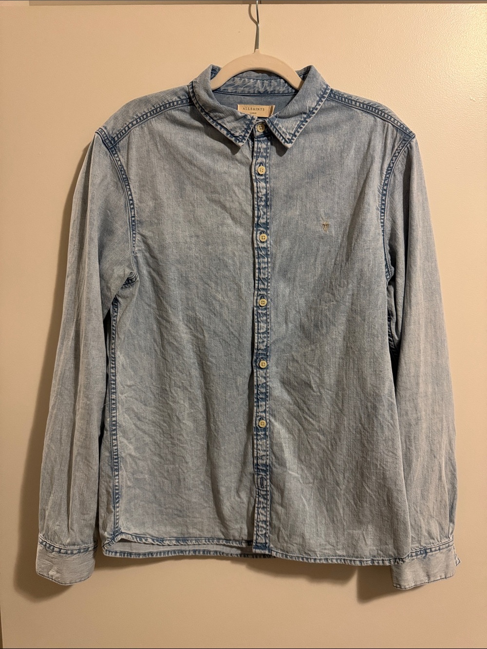 All Saints Light Wash Denim Button-Down Shirt - Men's